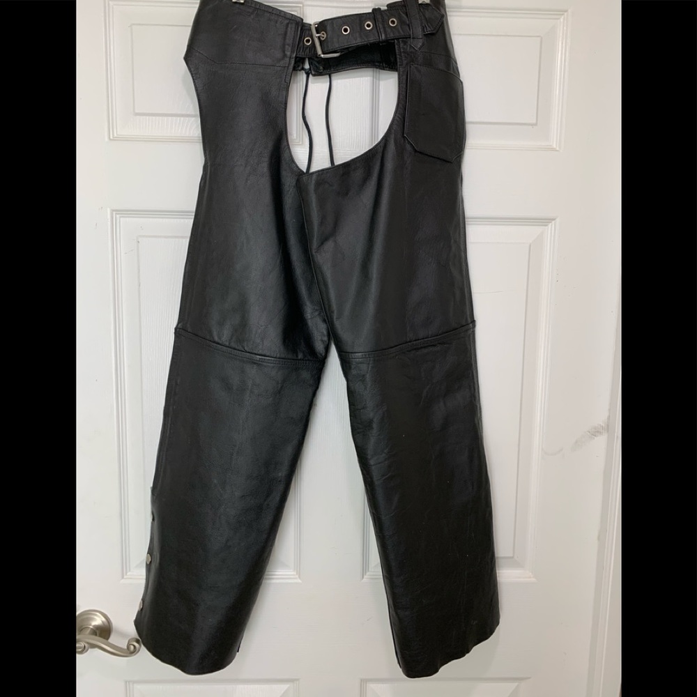 Z1R Small Black Leather Motorcycle Chaps Zip Leg